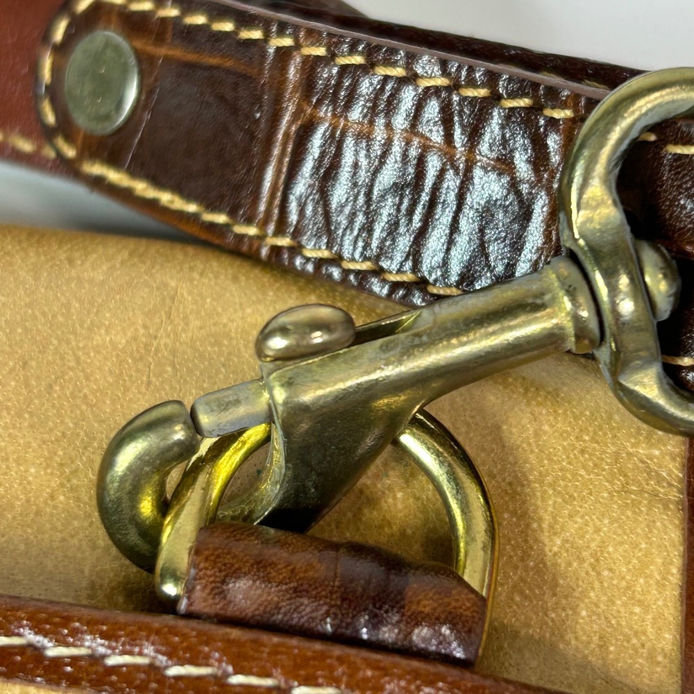 Vintage Brahmin Crossbody Bag Clutch Made in USA Tan Brown Croc Embossed Leather - Picture 6 of 16